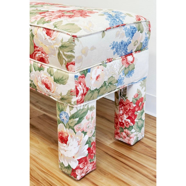Vintage Floral Pattern Upholstered Parsons Style Bench For Sale - Image 9 of 11