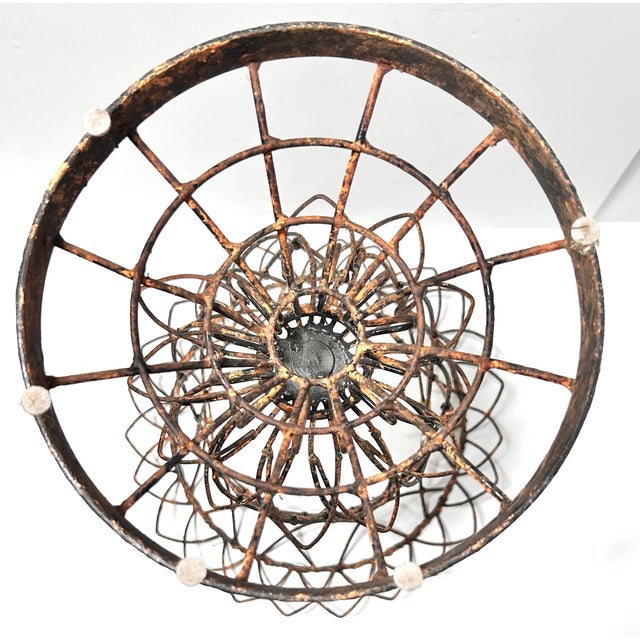 1970s Metal Wire Pedestal Planter Basket With Flower Petal Detail For Sale - Image 4 of 7