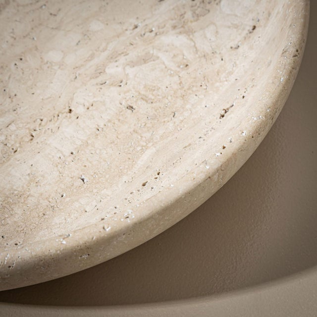 Contemporary 21st Century Shallow Travertine Bowl, Italy. For Sale - Image 3 of 7