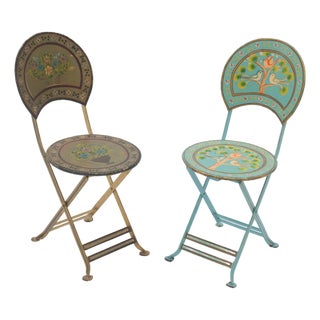 Folk-Art-Style Folding Chairs, 1940s, Set of 2 For Sale