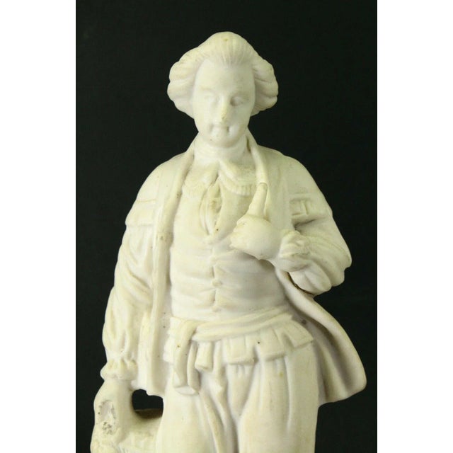 Ceramic 19th Century Couple of Musicians Flute & Mandolin Bisque Figurines- a Pair For Sale - Image 7 of 13