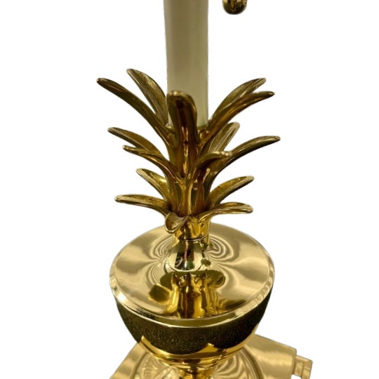 Late 20th Century Pair of Vintage Hollywood Regency Solid Brass Pineapple Table Lamps For Sale In Chicago - Image 6 of 9