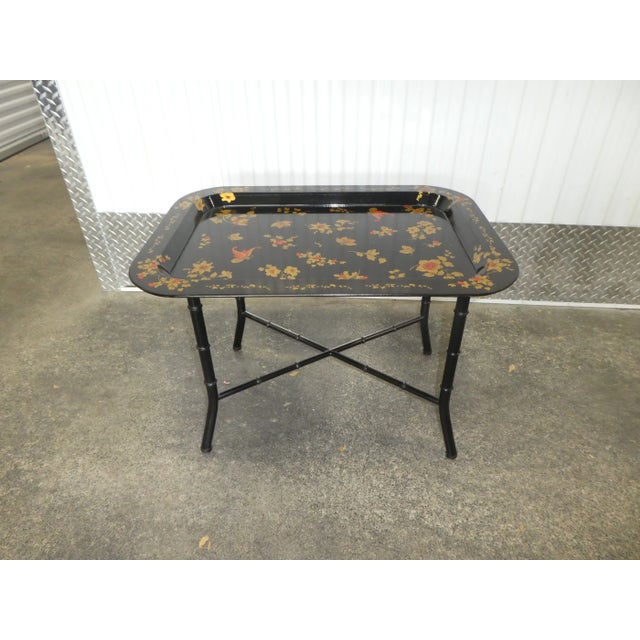 1970s Italian Painted Tole Tray Table With Faux Bamboo Legs For Sale - Image 13 of 13