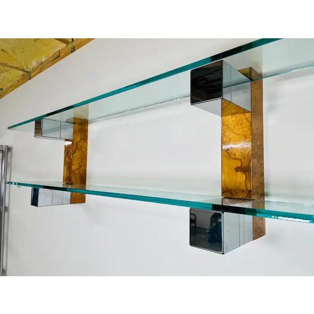 Paul Evans Cityscape Chrome and Burlwood Double Wall Hanging Shelf For Sale In Philadelphia - Image 6 of 8