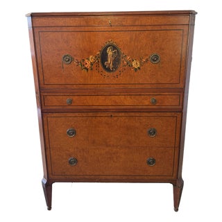 19th Century Hand-Painted Satin Wood Secretary Desk and Dresser For Sale