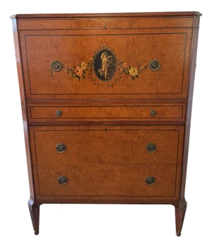 19th Century Hand-Painted Satin Wood Secretary Desk and Dresser