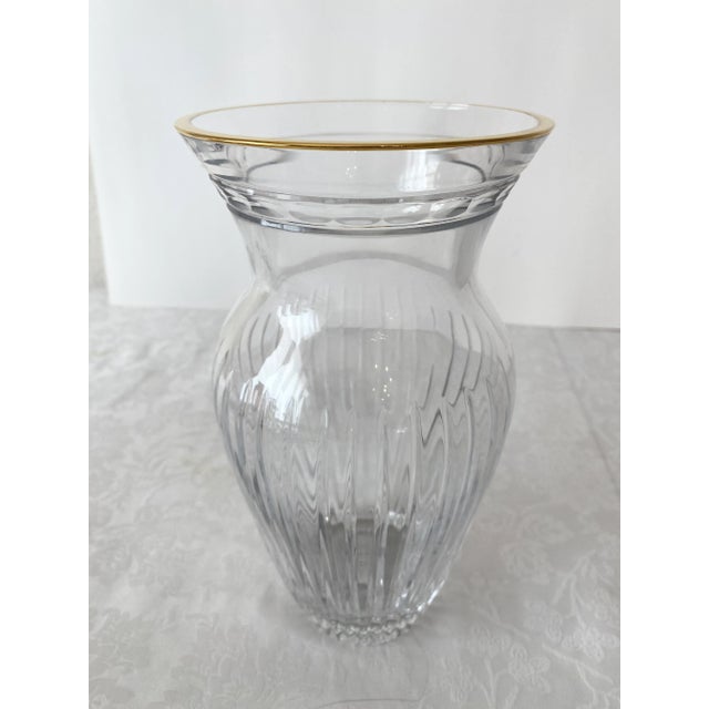 Transparent Waterford Clear Crystal With Gold Rim Marquis Hanover Gold Vase Mint Condition For Sale - Image 8 of 12