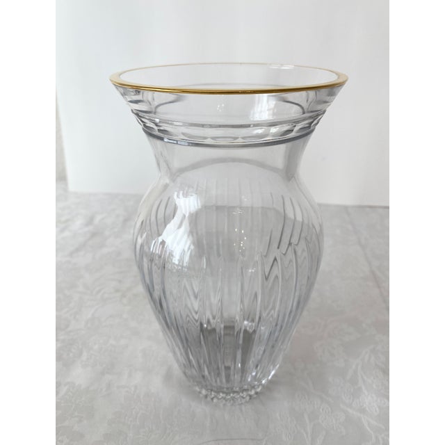 Transparent Waterford Clear Crystal With Gold Rim Marquis Hanover Gold Vase Vintage Mint Condition For Sale - Image 8 of 12