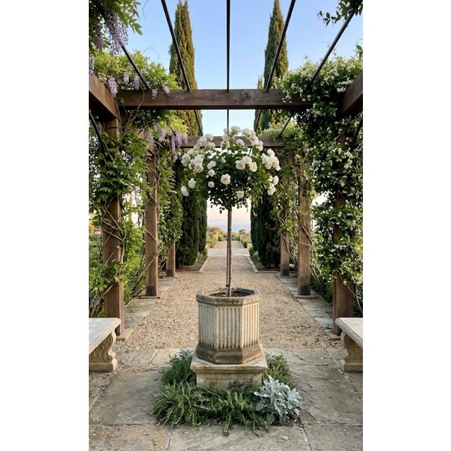 Vintage Neoclassical Octagonal Fluted Cast Stone Planter For Sale - Image 9 of 10