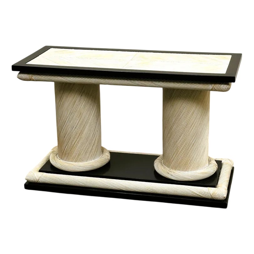 Rattan Console Table with Black Lacquer Border by Howard Dilday, 1970s ...