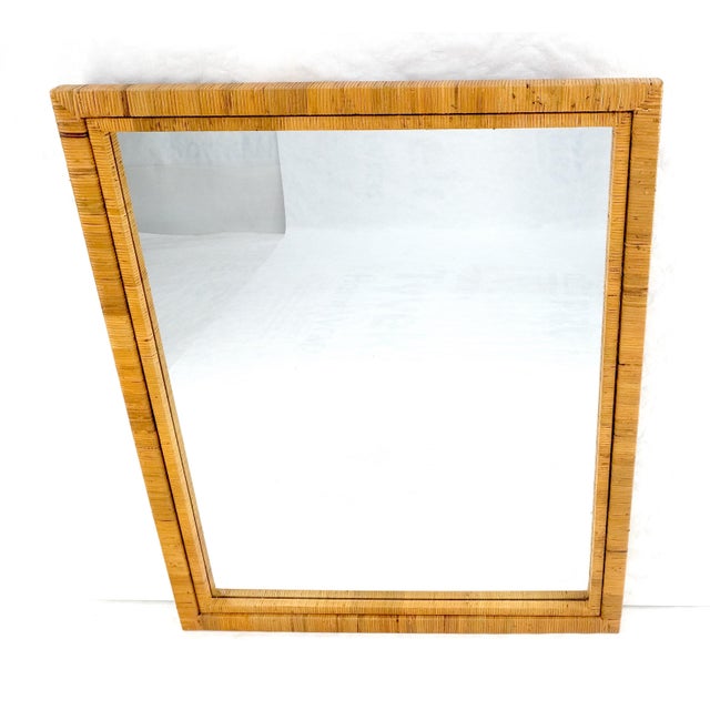 Large 36x44 c1970s Rectangle Rattan Cane Bamboo Frame Wall Mirror MINT For Sale - Image 15 of 15
