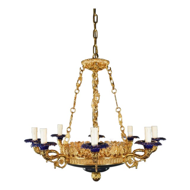 Large Art Deco Gold Peacock Bird French Brass Empire Chandelier Lustre Lamp For Sale