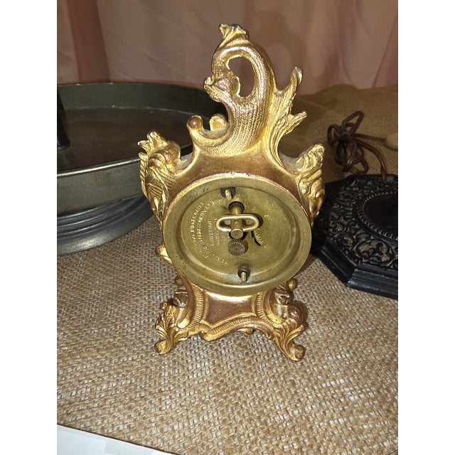French Style Clock With Gold Finish For Sale - Image 4 of 5