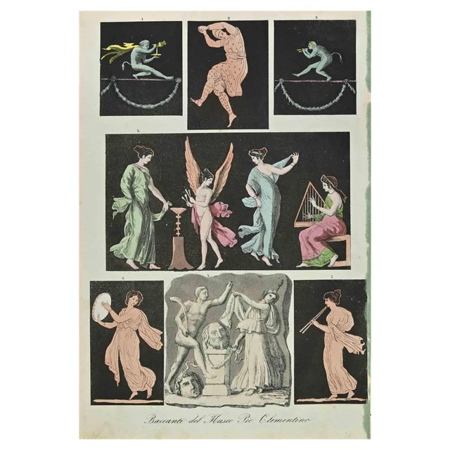 Auguste Wahlen, Bacchantes of the Pio Clementino Museum, Lithograph, 1844 For Sale