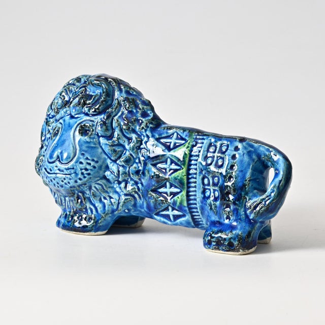 Rimini Blu Lion Figurine by Aldo Londi for Bitossi, 1960s, in Very Good conditions. Designed 1950 to 1959 This piece has...