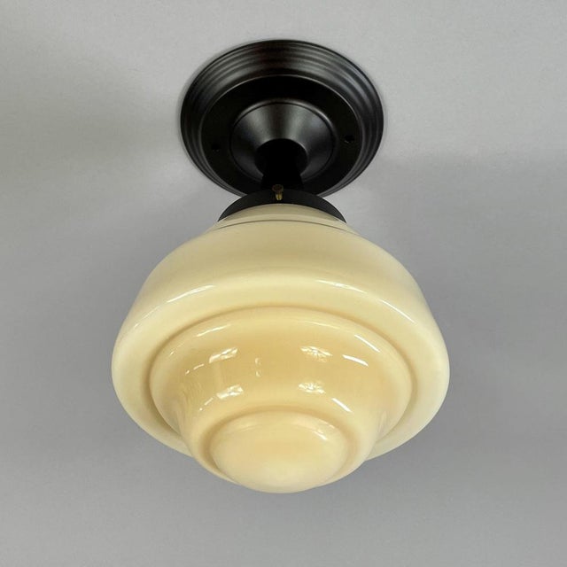 Art Deco Flush Mount in Burnished Brass and Cream Opaline Glass, 1940s For Sale - Image 9 of 14