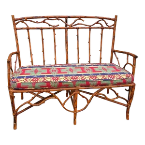 20th C Palecek Rattan Tree Branch Settee Bench With Cushion