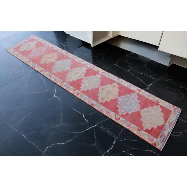 1970s Vintage Turkish Hand-Knotted Runner Rug, Hallway Rug, Kitchen Decor - 2′6″ × 11′5″ For Sale - Image 4 of 15