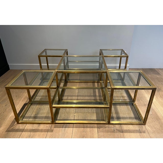 Large, multi-tiered brass coffee table. French work. Circa 1970 For Sale - Image 6 of 12