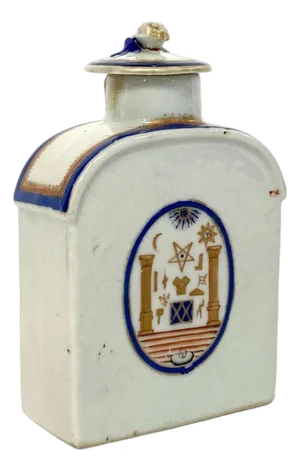 Rare Chinese Export Qing Porcelain Masonic Armorial Flask-Form Tea Caddy