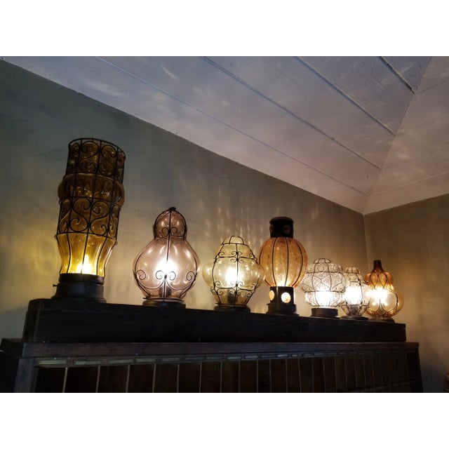 Wrought Iron & Murano Blown Glass Lamps on Board For Sale - Image 10 of 13