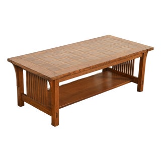 Stickley Mission Oak Arts & Crafts Two-Tier Tile Top Spindle Coffee Table For Sale