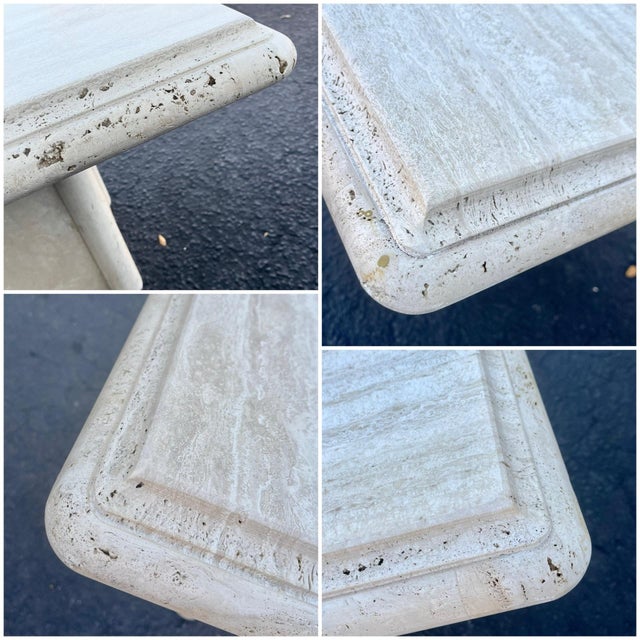 Pair of Travertine Square Side Tables | Italian Mid Century Style For Sale - Image 10 of 12