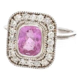 Natural 2.05 cts pink sapphire & 0.53 cts diamond vintage ring in 18k gold For Sale
