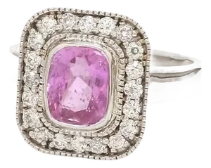 Natural 2.05 cts pink sapphire & 0.53 cts diamond vintage ring in 18k gold