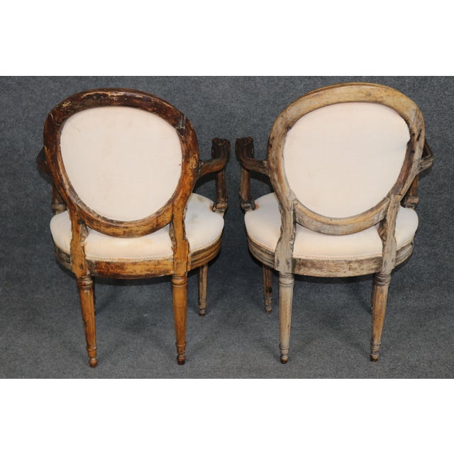 Late 18th Century Pair of 18th C. French Louis XVI Carved Upholstered Armchairs For Sale - Image 5 of 15