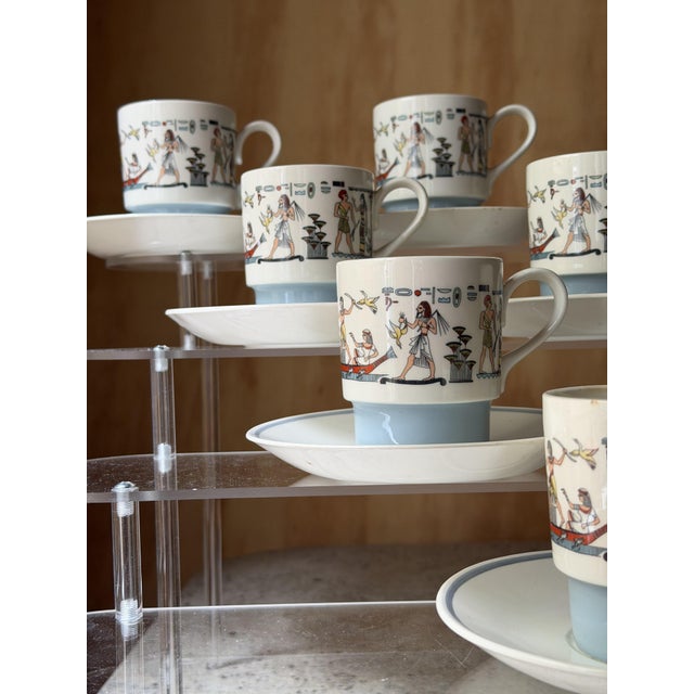 Dutch Modernist Egyptian Revival Espresso Service by Petrus Regout for Royal Sphinx Maastricht, 1960s, Set of 18 For Sale - Image 4 of 17