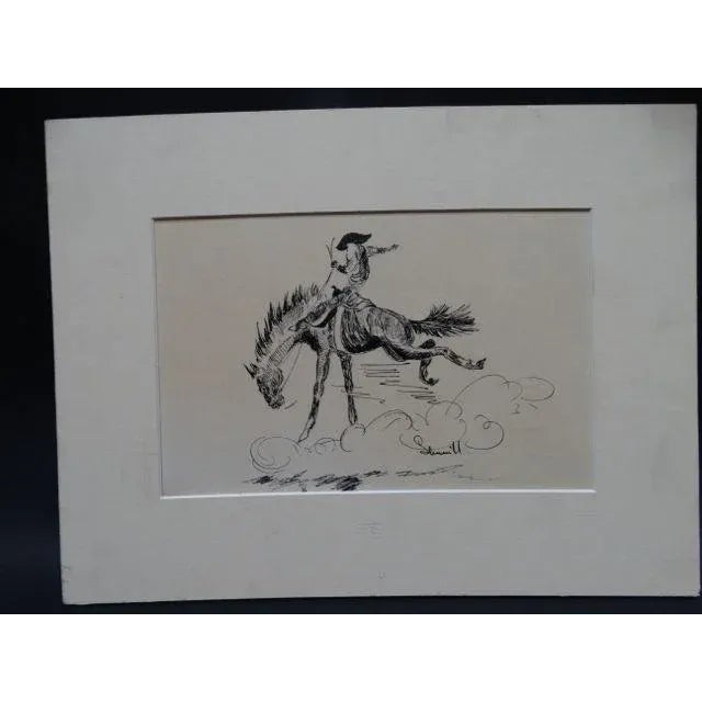 1920s Bucking Bronco Pen & Ink Drawing For Sale In Los Angeles - Image 6 of 11