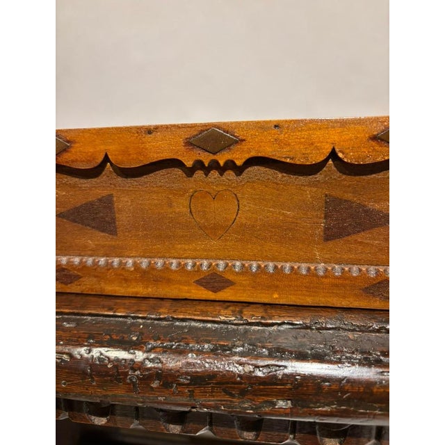 Brown 19th Century Folk Art Box With Inlaid Hearts For Sale - Image 8 of 12