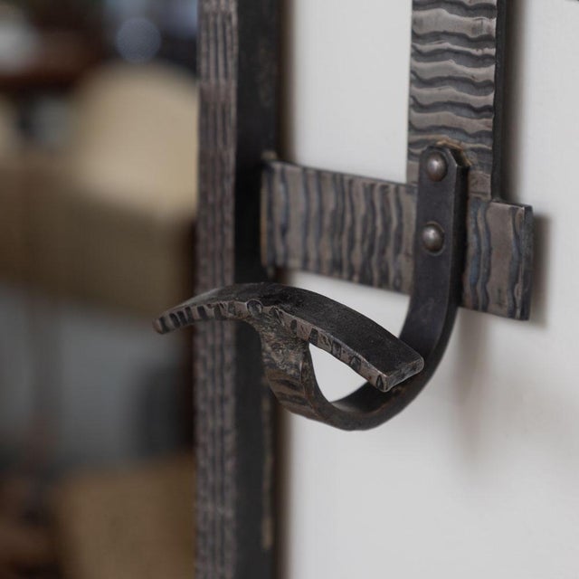 1930s French Art Deco Iron Wall Rack With Mirror For Sale - Image 10 of 12