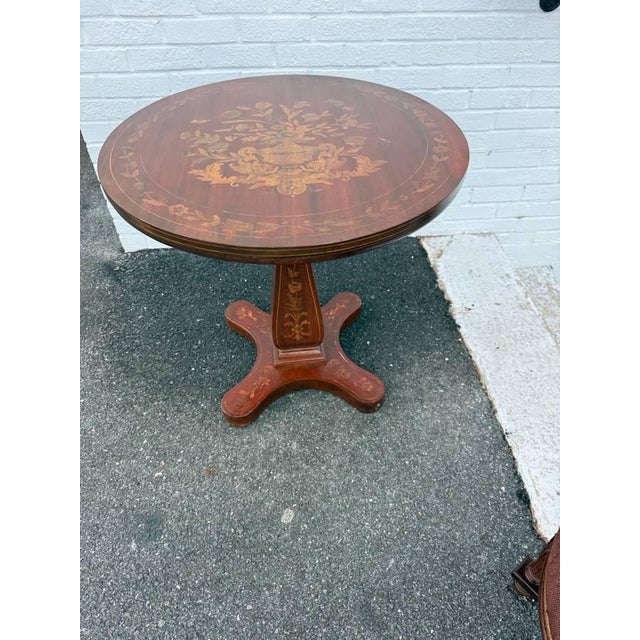 Mid 20th Century Charles X French-Style Marquetry Inlaid Pedestal Center Table For Sale - Image 13 of 15