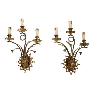 Vintage Brass 3-Light Wall Sconce - A Pair For Sale