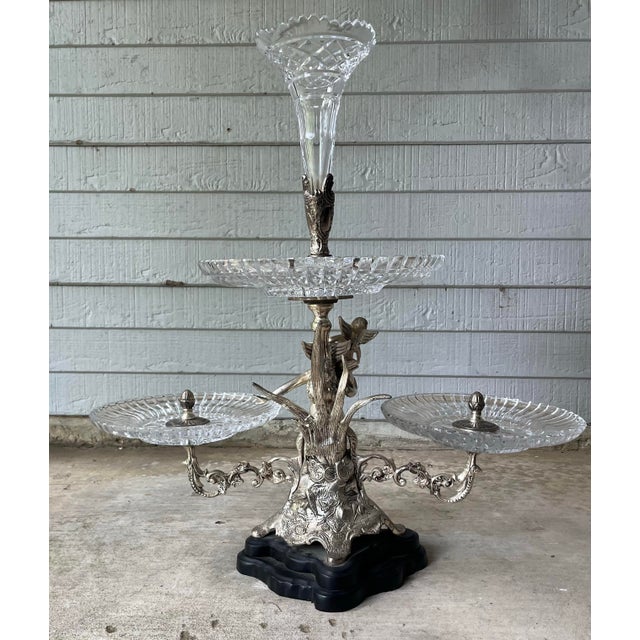 1960s 1960s Castilian Silverplate & Crystal Art Nouveau Epergne Sweet Meats Centerpiece 25” For Sale - Image 5 of 12