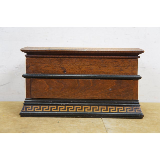 Antique Victorian Oak Grand Tour Box Neoclassical Inlay Greek Key Vanity Drawer For Sale - Image 4 of 16