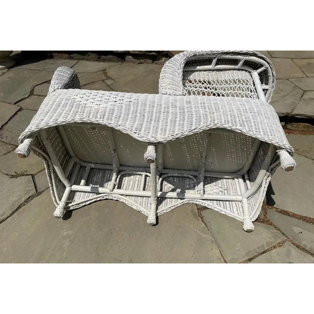 Shabby Chic 1920s Antique Wicker Conversation Tete a Tete Loveseat For Sale - Image 3 of 9