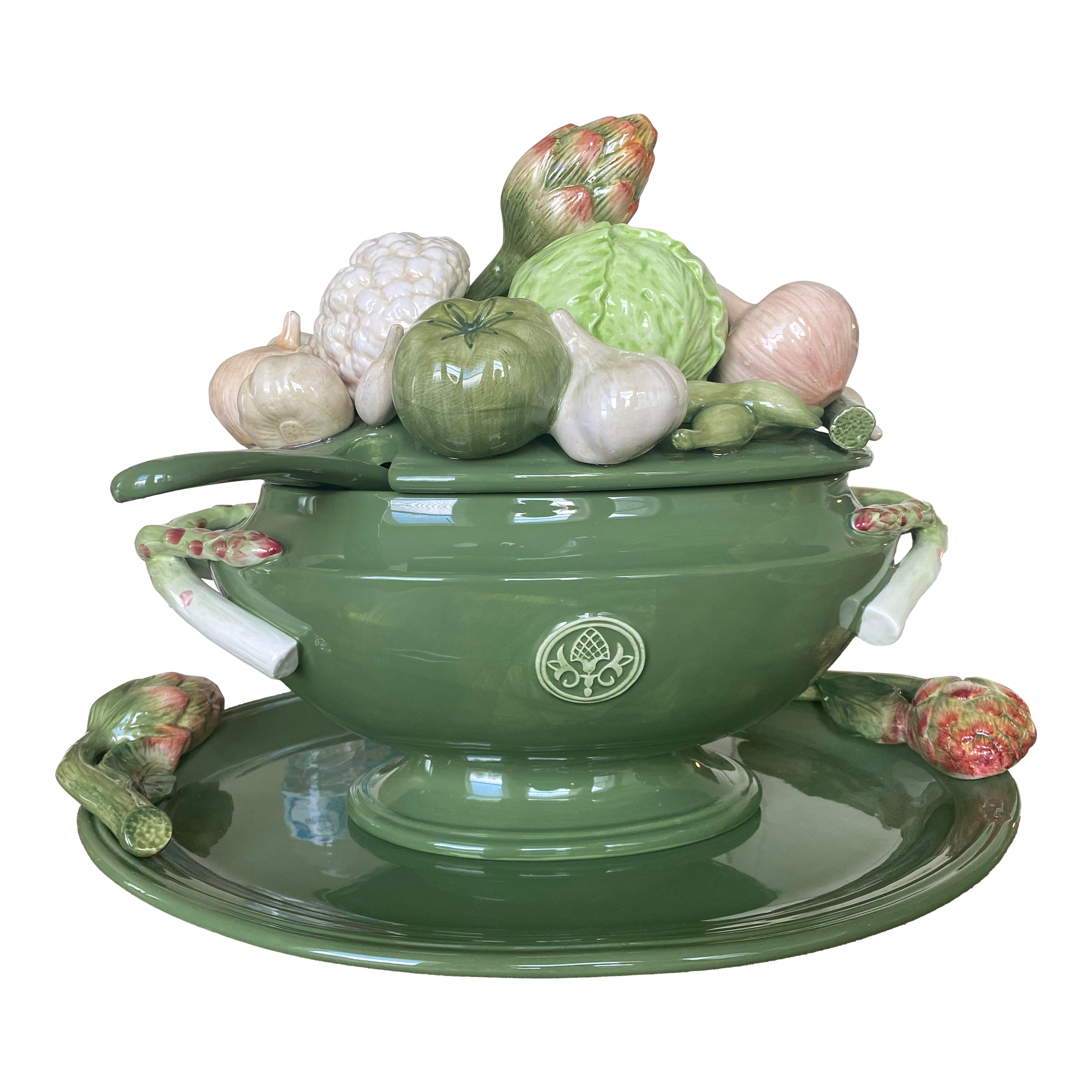1960s Fitz and Floyd Giardino Faience Tureen Ladle and Platter