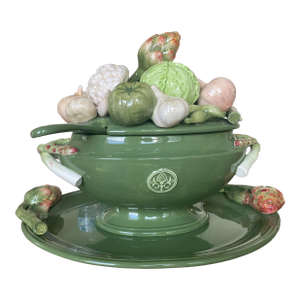 1960s Fitz and Floyd Giardino Faience Tureen Ladle and Platter Signature Series Limited Edition of 1200