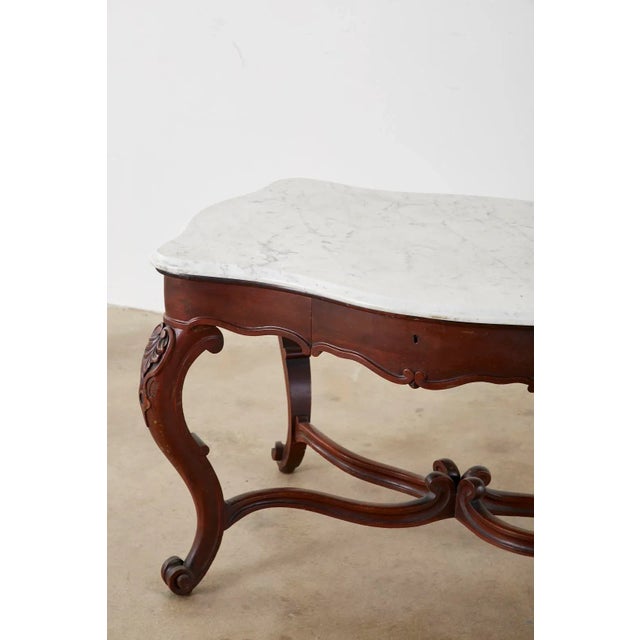 19th Century English Victorian Marble-Top Library Writing Table For Sale - Image 11 of 13