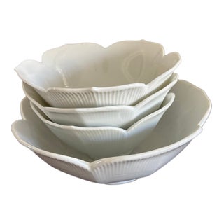 1970s Hollywood Regency White Porcelain Lotus Bowls, Set of 4 For Sale
