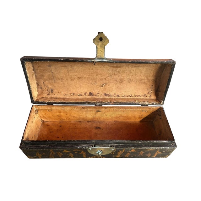 19th Century Chinese Leather Scroll Box - Hand-Painted Lacquered Wood, 19th Century For Sale - Image 5 of 5