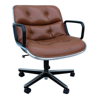 1963 Vintage Mid-Century Modern Knoll Pollock Brown Leather Executive Adjustable Chair For Sale