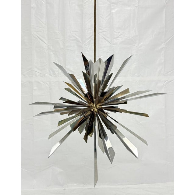 Brass & Nickel "Sunburst" Chandelier by Remains Lighting of New York For Sale In Los Angeles - Image 6 of 18