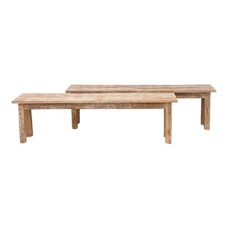 Pair of Whitewash Teak Benches For Sale