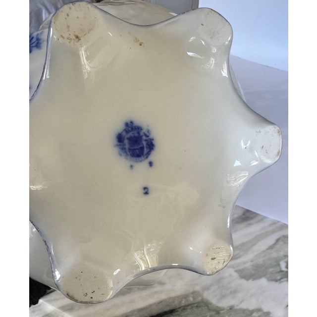 Antique Made in England Flow Blue Large Scale Pitcher For Sale - Image 9 of 16