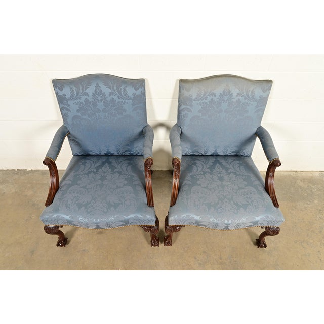 Kittinger Chippendale Carved Mahogany Open Arm Library Chairs | Pair For Sale In South Bend - Image 6 of 18