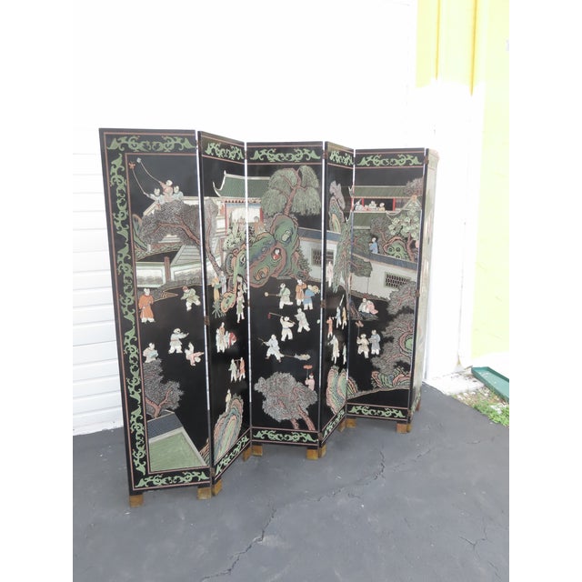 Asian Oriental Tall Six Panel Hand Painted Privacy Screen Room Divider 6439 For Sale In Miami - Image 6 of 18